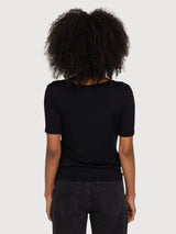 T-shirt da donna trasparente in viscosa nera | Mazine