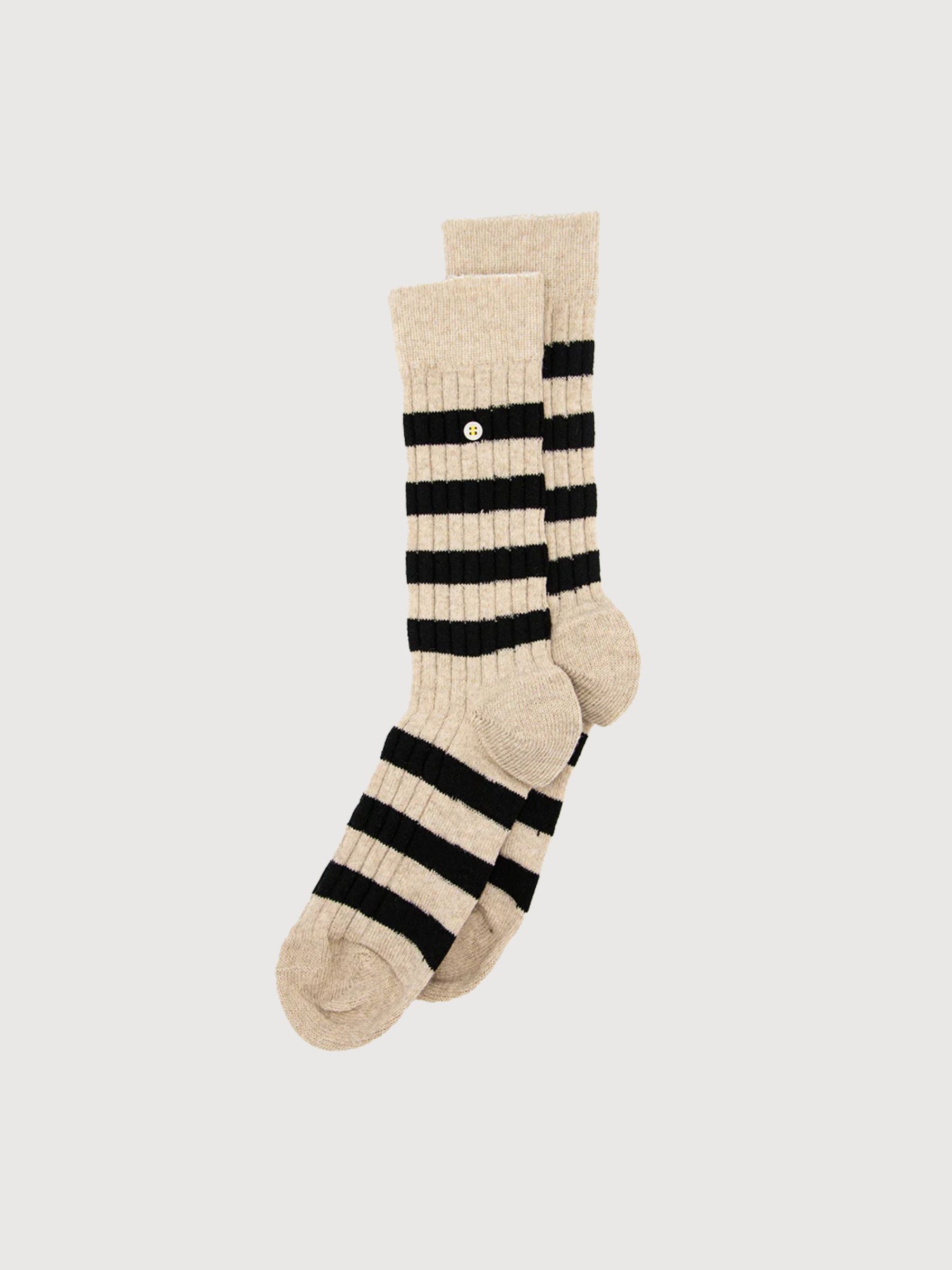 Socken aus Merinowolle Streifen Navy & Beige | Alfredo Gonzales