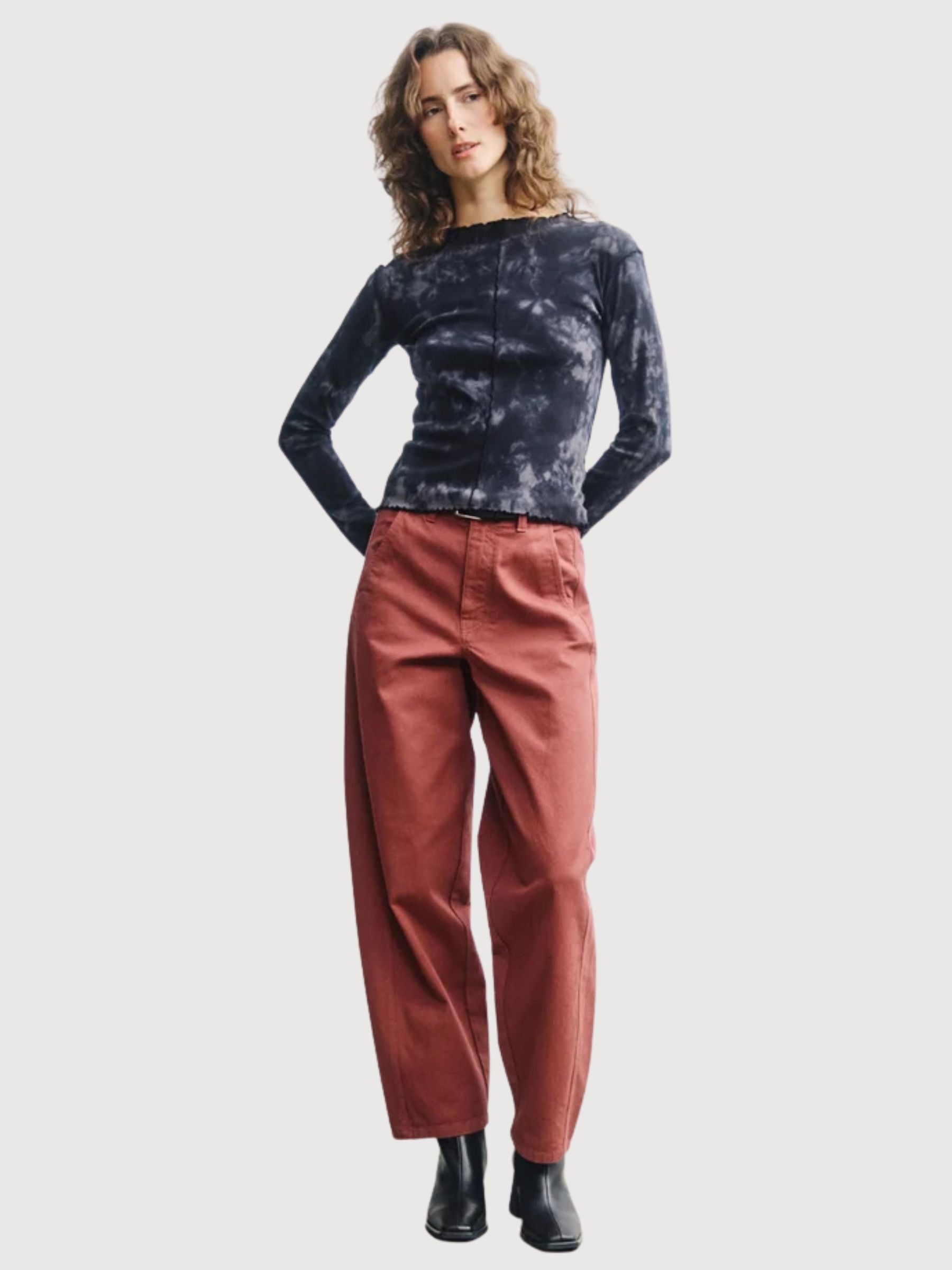 Longsleeve Pin-Tucked Black TieDye Woman | Rotholz