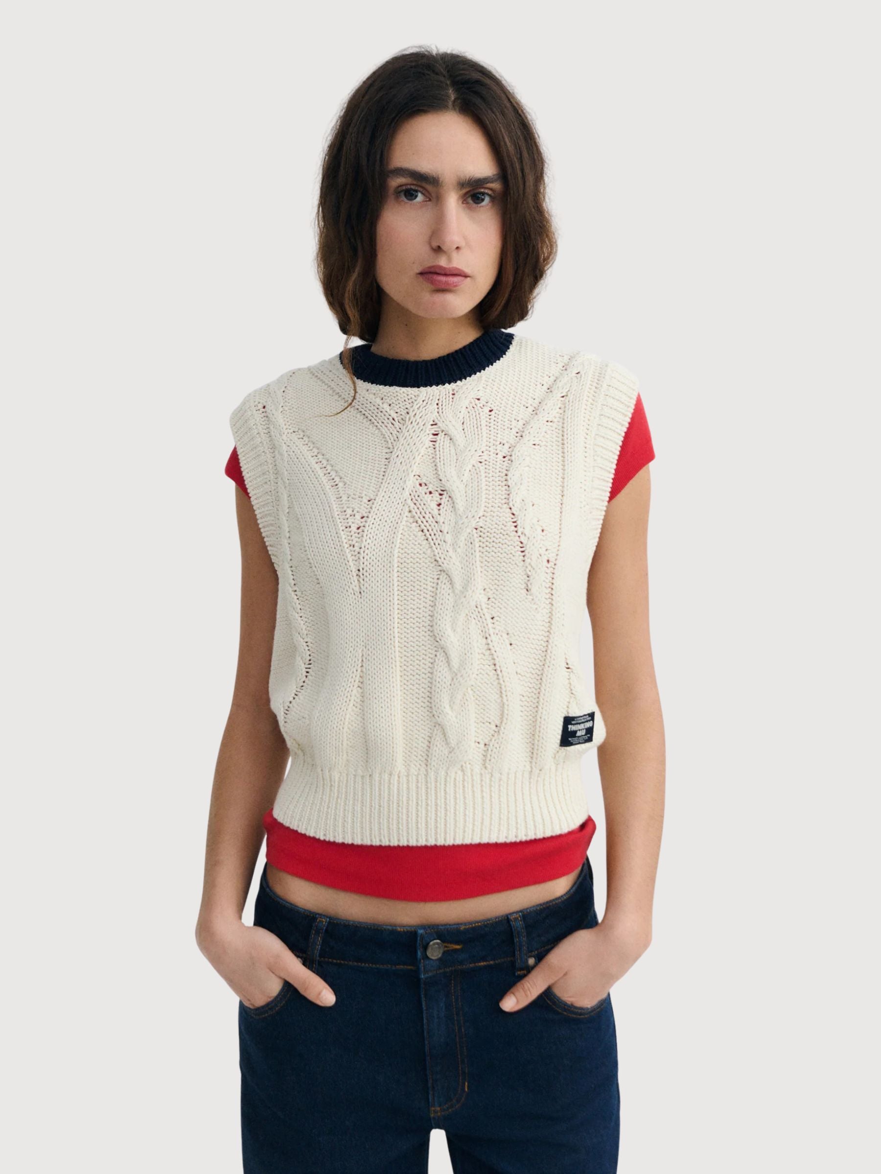 Aria Strickweste in Ecru für Damen | Thinking Mu