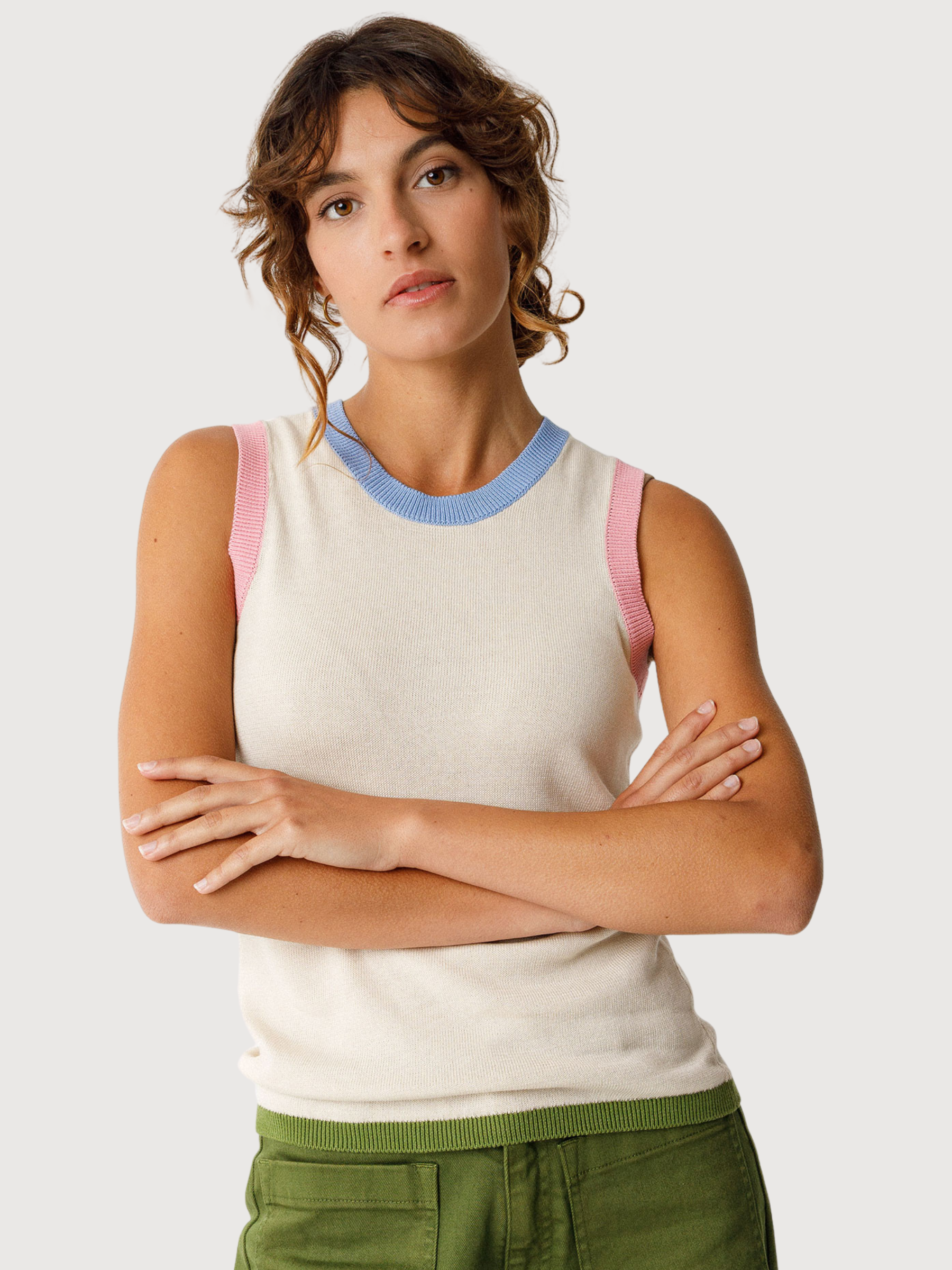 Top Baia Tight Fit Woman Ivory Gots Cotton | Skfk