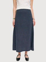 Gonna Midi Lino Blu Inchiostro | Mazine