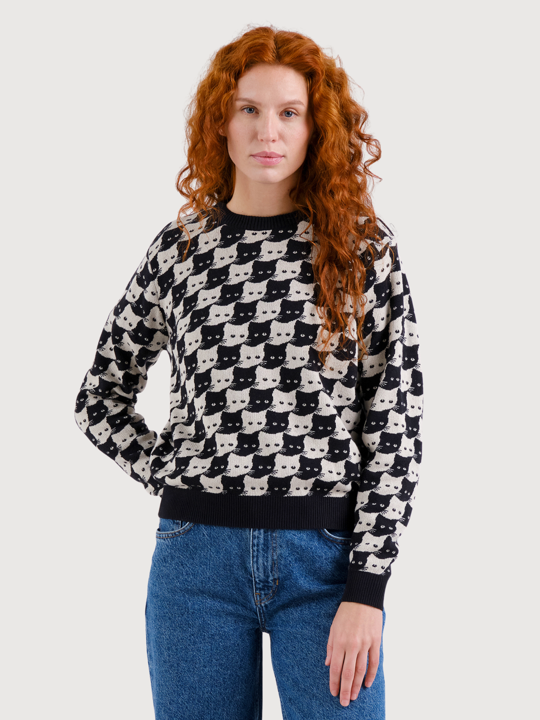 Pullover Arendal  Jacquard-Motiv mit Katzenmotiv | Dedicated