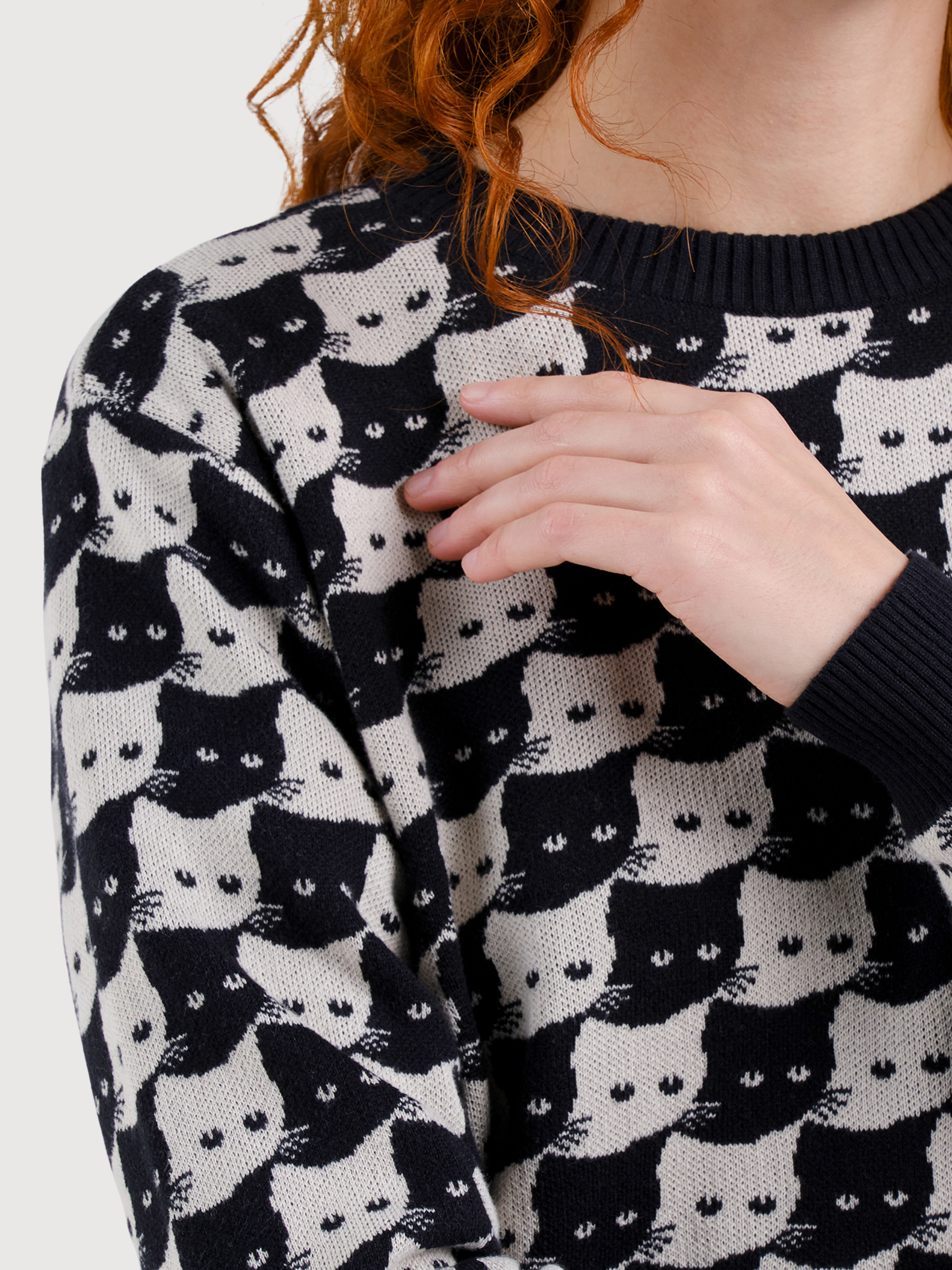 Pullover Arendal  Jacquard-Motiv mit Katzenmotiv | Dedicated