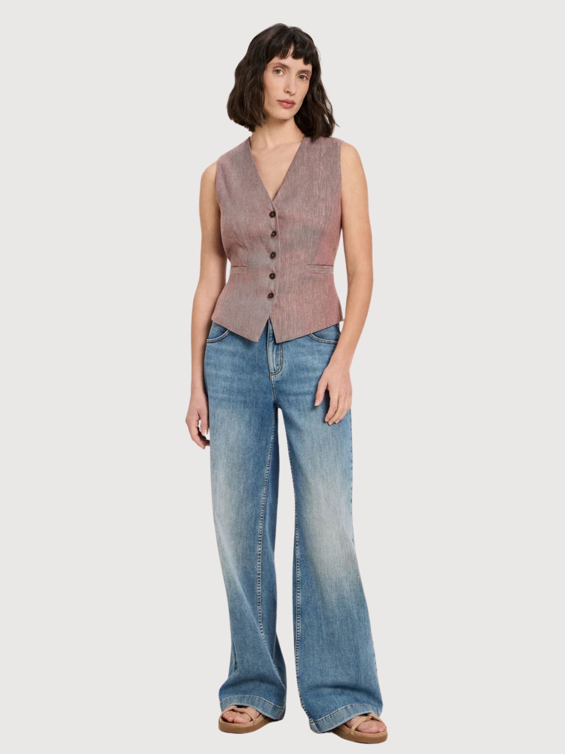 Weste OCS Mocca/Creme made of Linen & Organic Cotton| Lanius