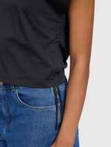 T-shirt da donna con dettaglio cravatta, cotone antracite | Mazine