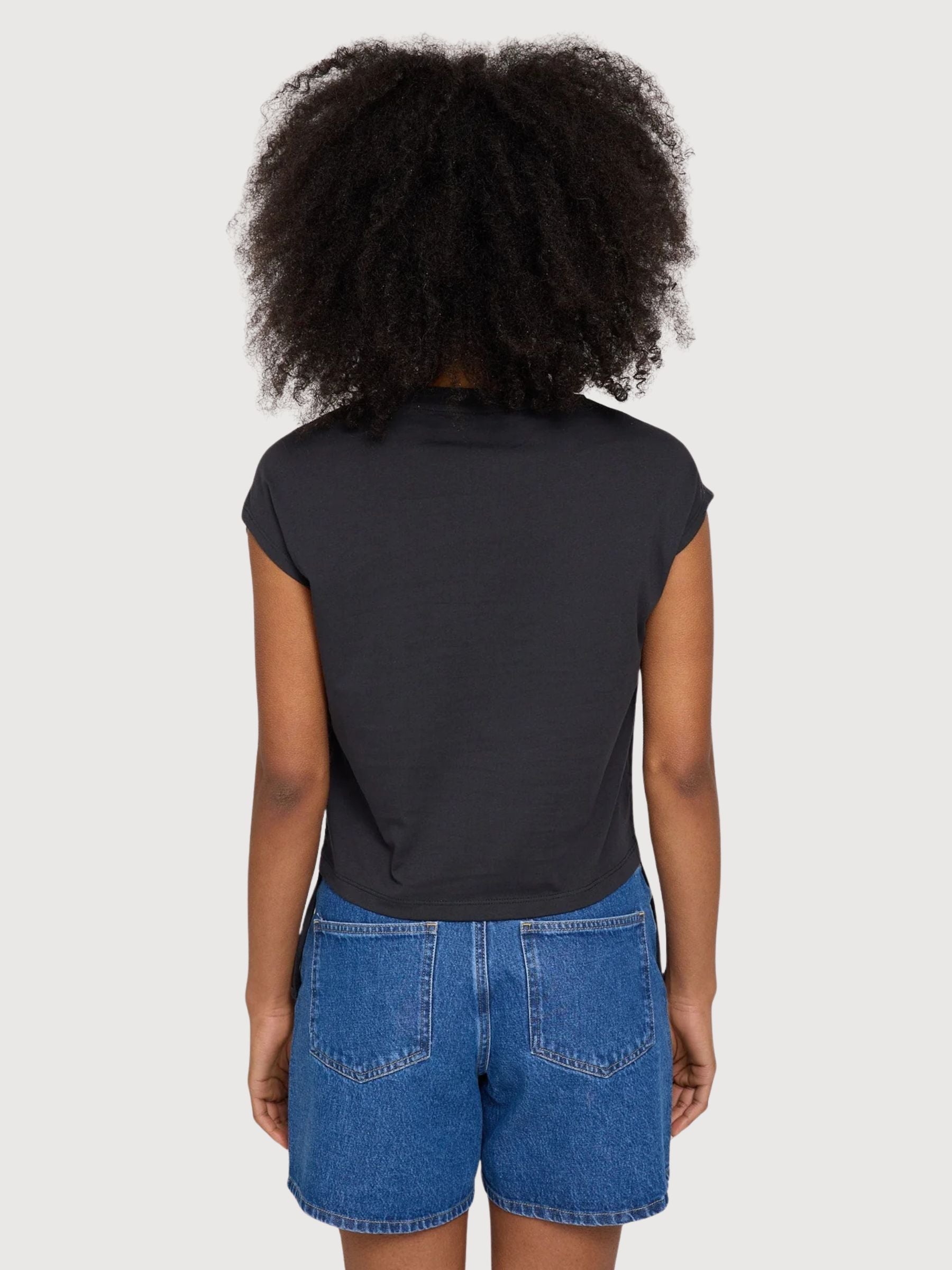 T-shirt da donna con dettaglio cravatta, cotone antracite | Mazine