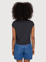 T-shirt da donna con dettaglio cravatta, cotone antracite | Mazine