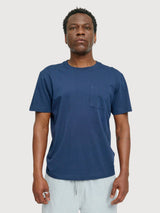 T-shirt da uomo con taschino sul petto, blu notte, in cotone | Mazine
