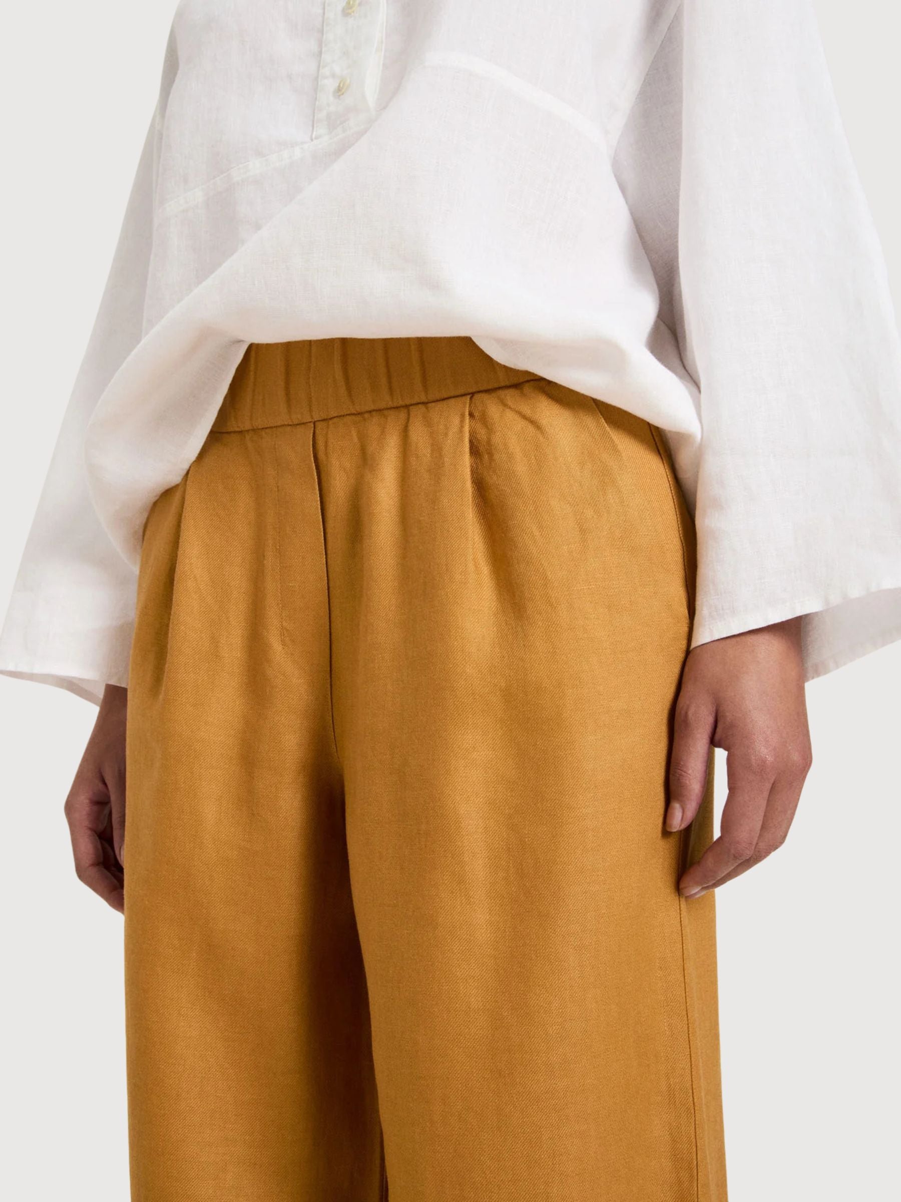 Trouser Wideleg Dark Honey Gots Linen | Lanius