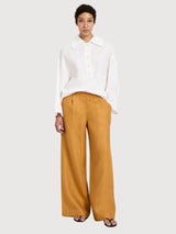 Trouser Wideleg Dark Honey Gots Linen | Lanius