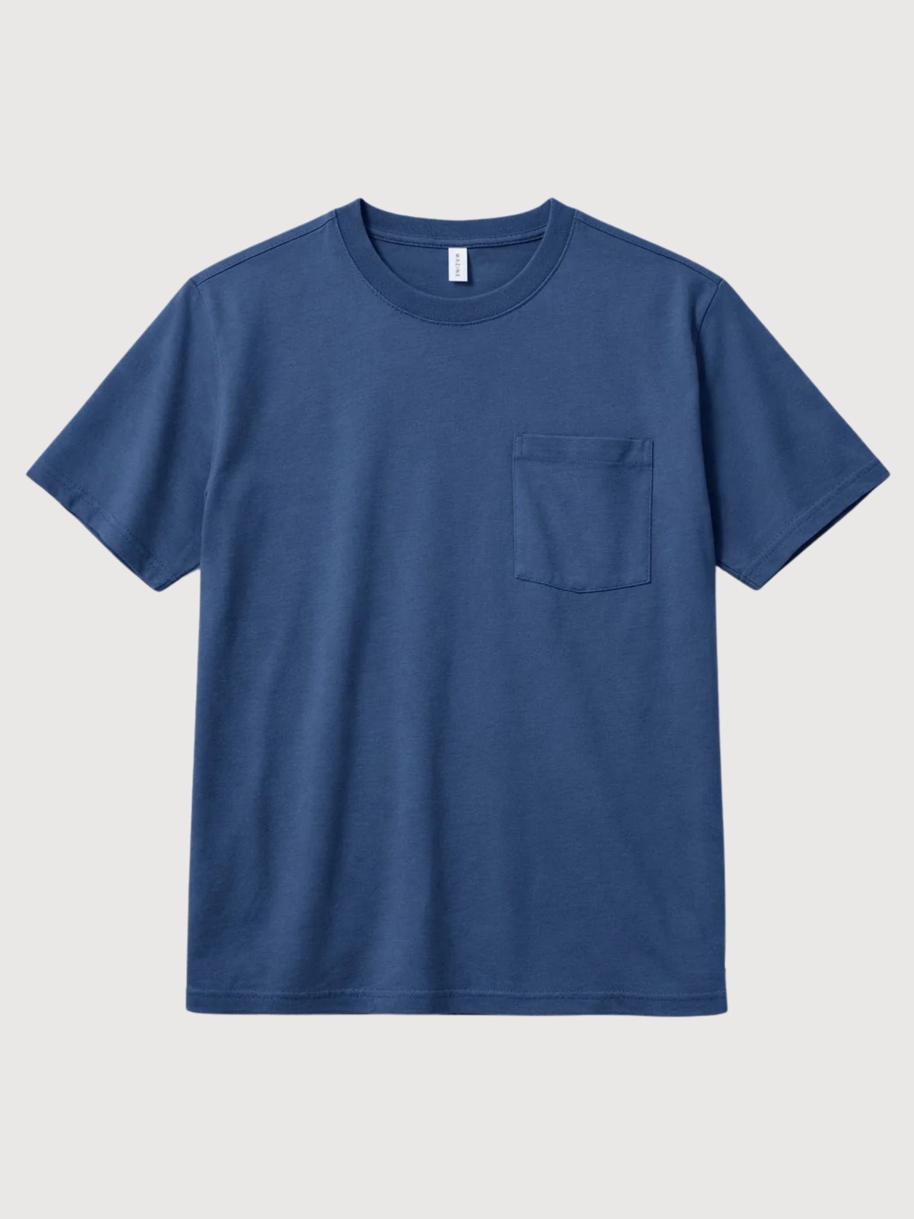 T-shirt da uomo con taschino sul petto, blu notte, in cotone | Mazine