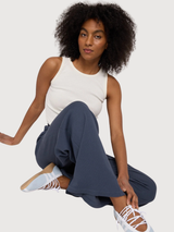 Pantaloni a coste a righe da donna in cotone blu inchiostro | Mazine