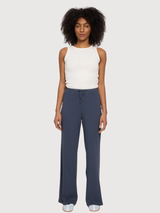 Pantaloni a coste a righe da donna in cotone blu inchiostro | Mazine