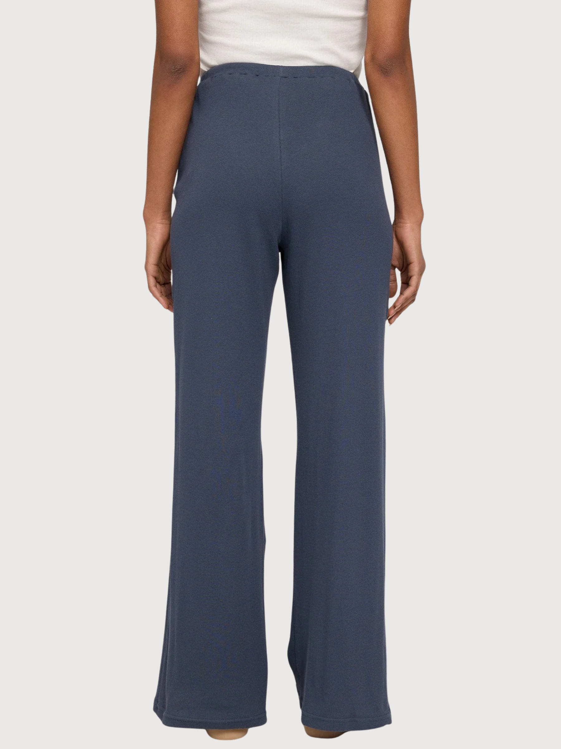 Pantaloni a coste a righe da donna in cotone blu inchiostro | Mazine