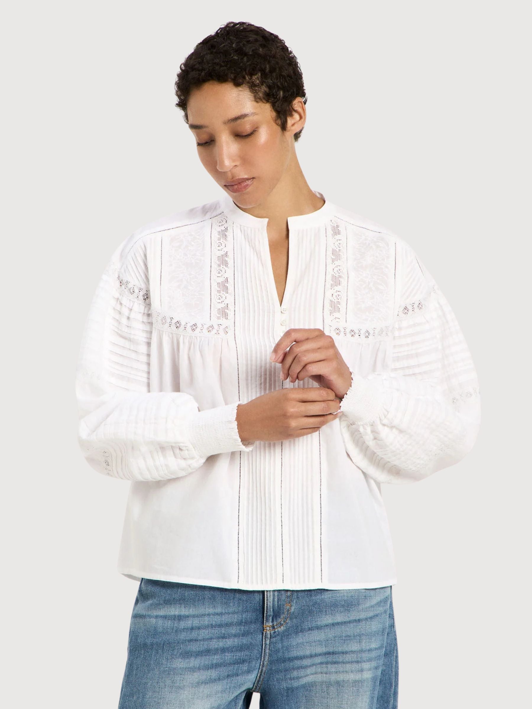 Blouse Lace White GOTS in Cotton | Lanius