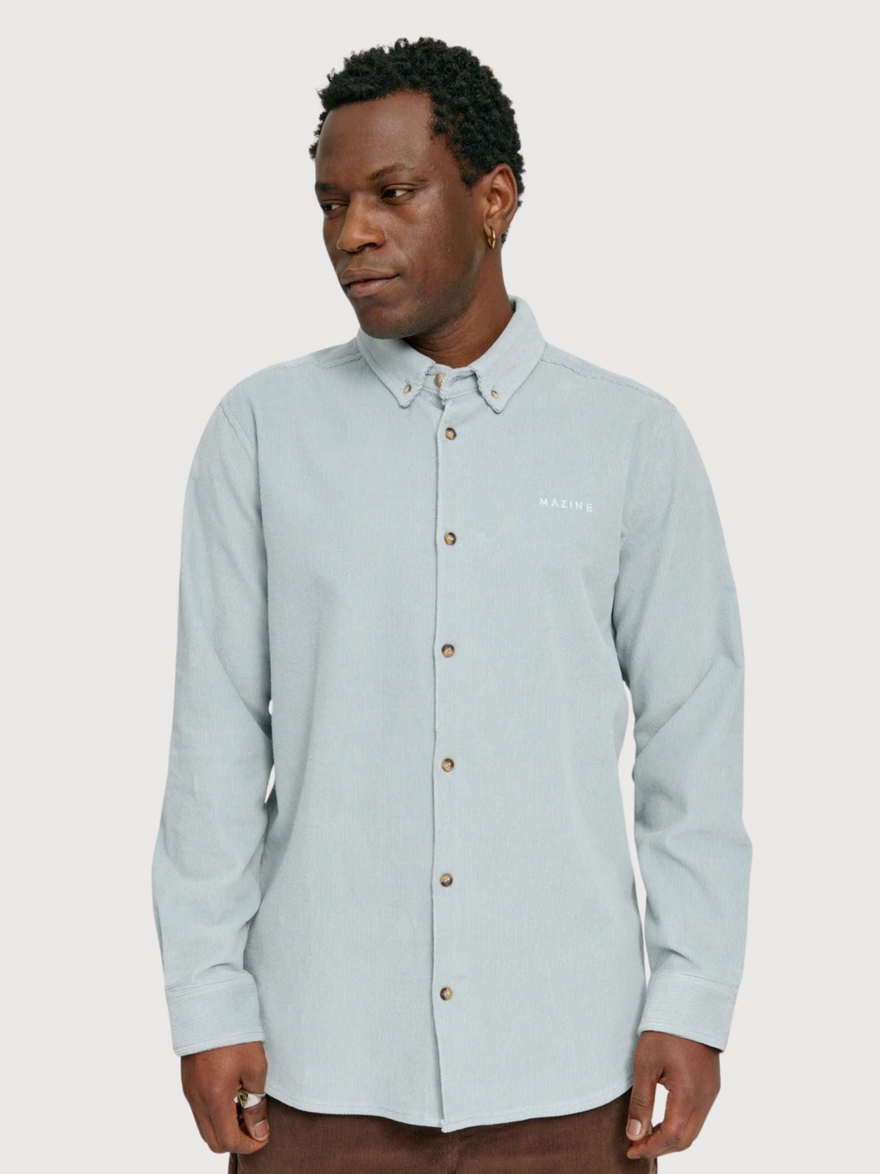 Camicia da uomo in velluto a coste blu perla | Mazine