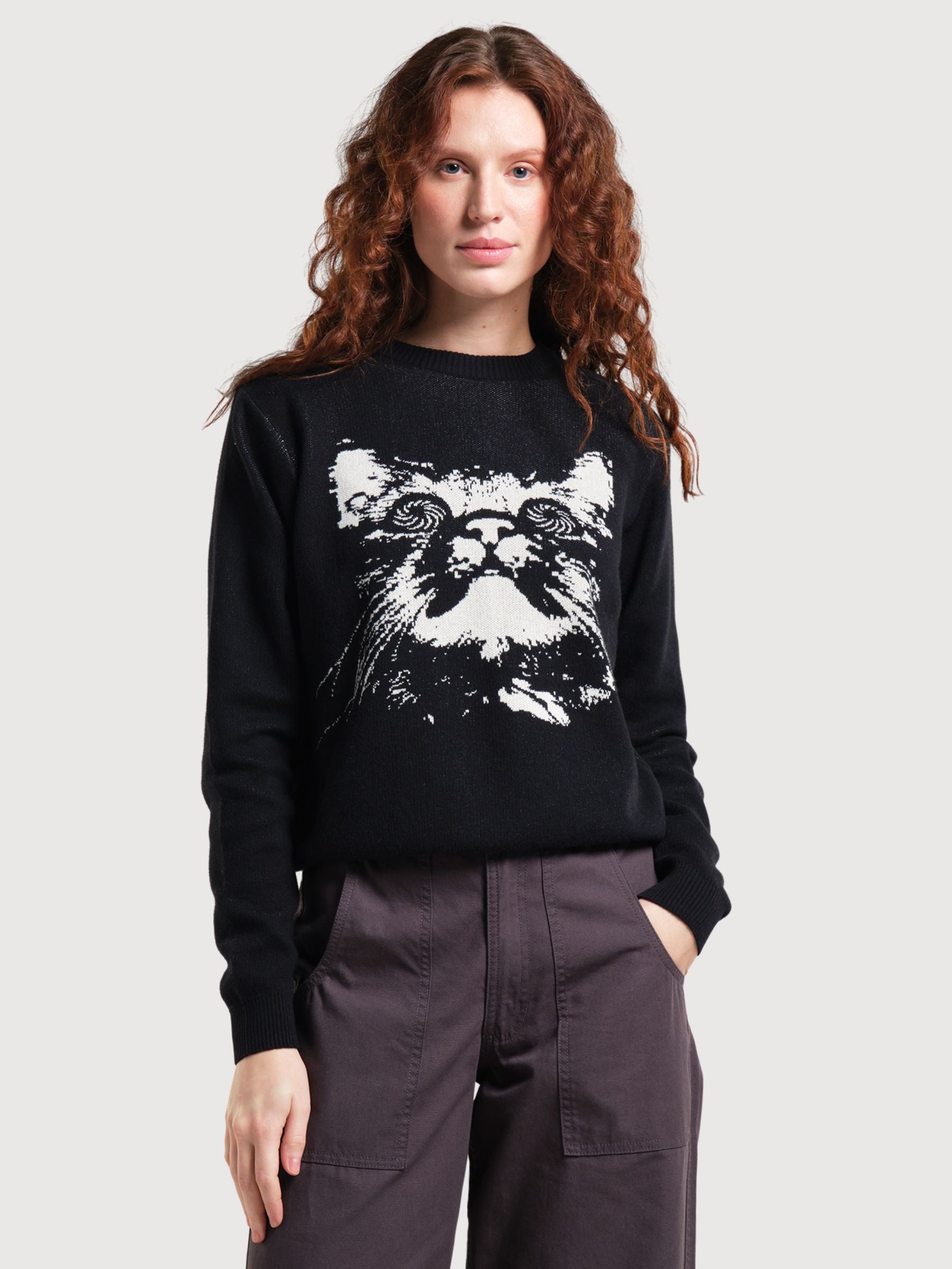 Sweater Arendal Psychedelic Cat Black | Dedicated