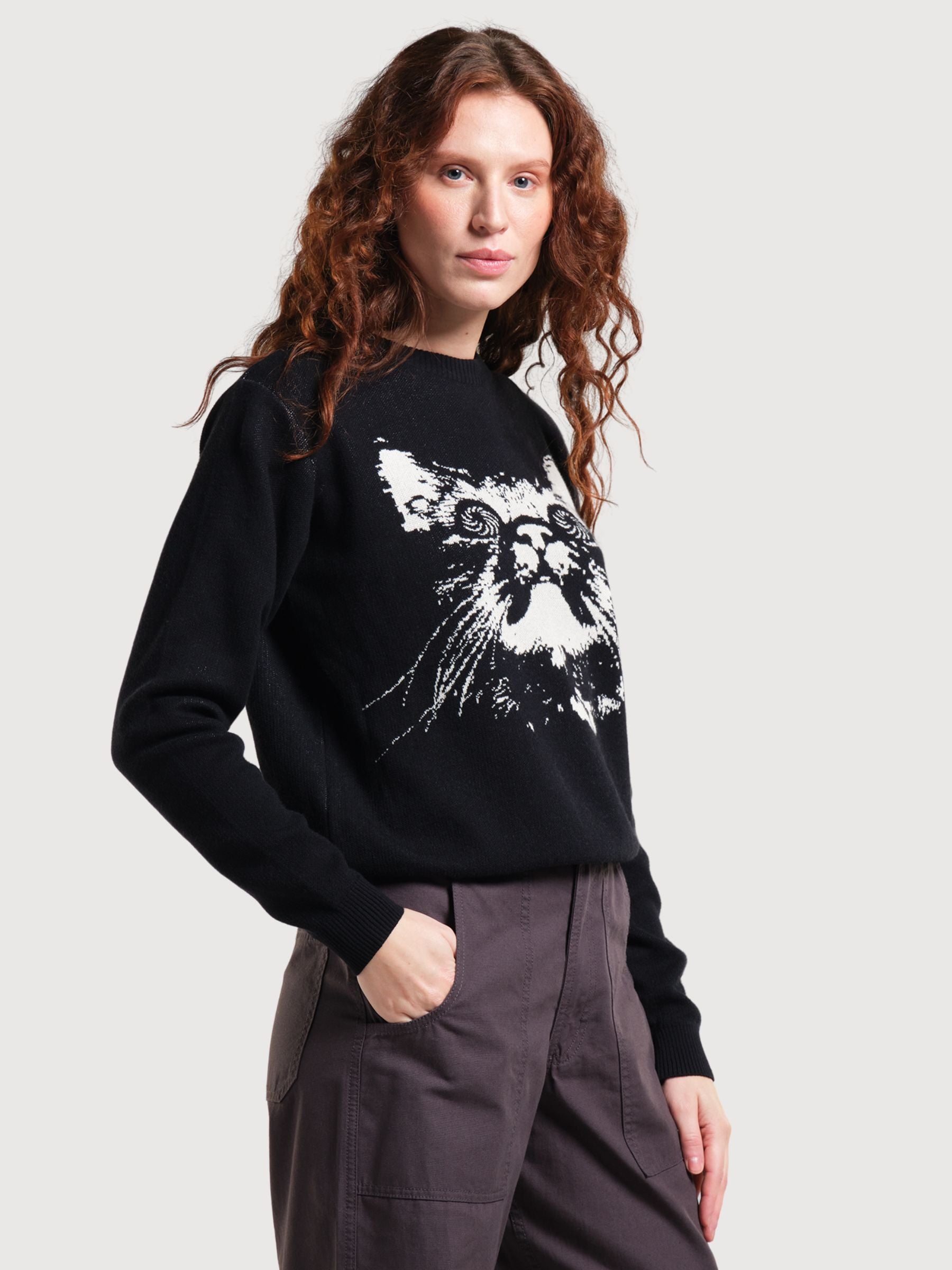 Sweater Arendal Psychedelic Cat Black | Dedicated