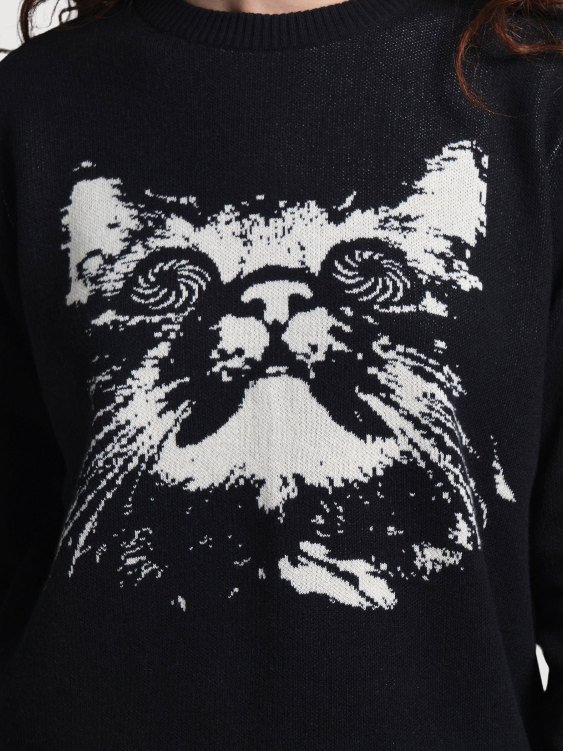 Sweater Arendal Psychedelic Cat Black | Dedicated