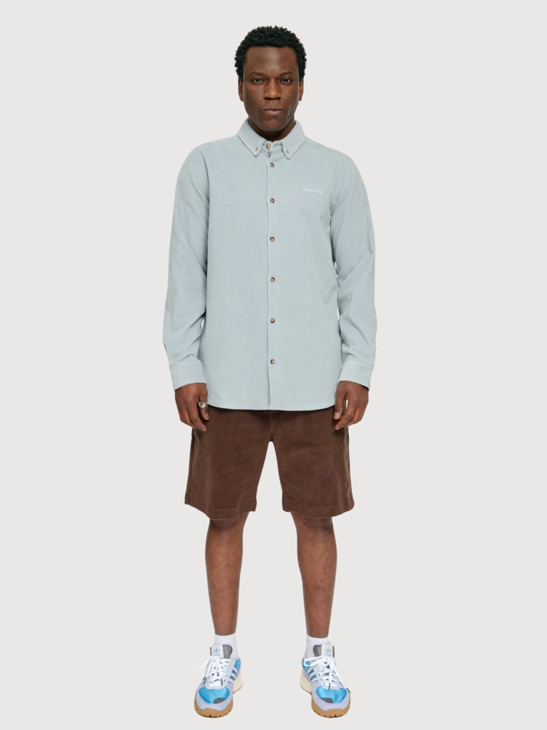 Camicia da uomo in velluto a coste blu perla | Mazine