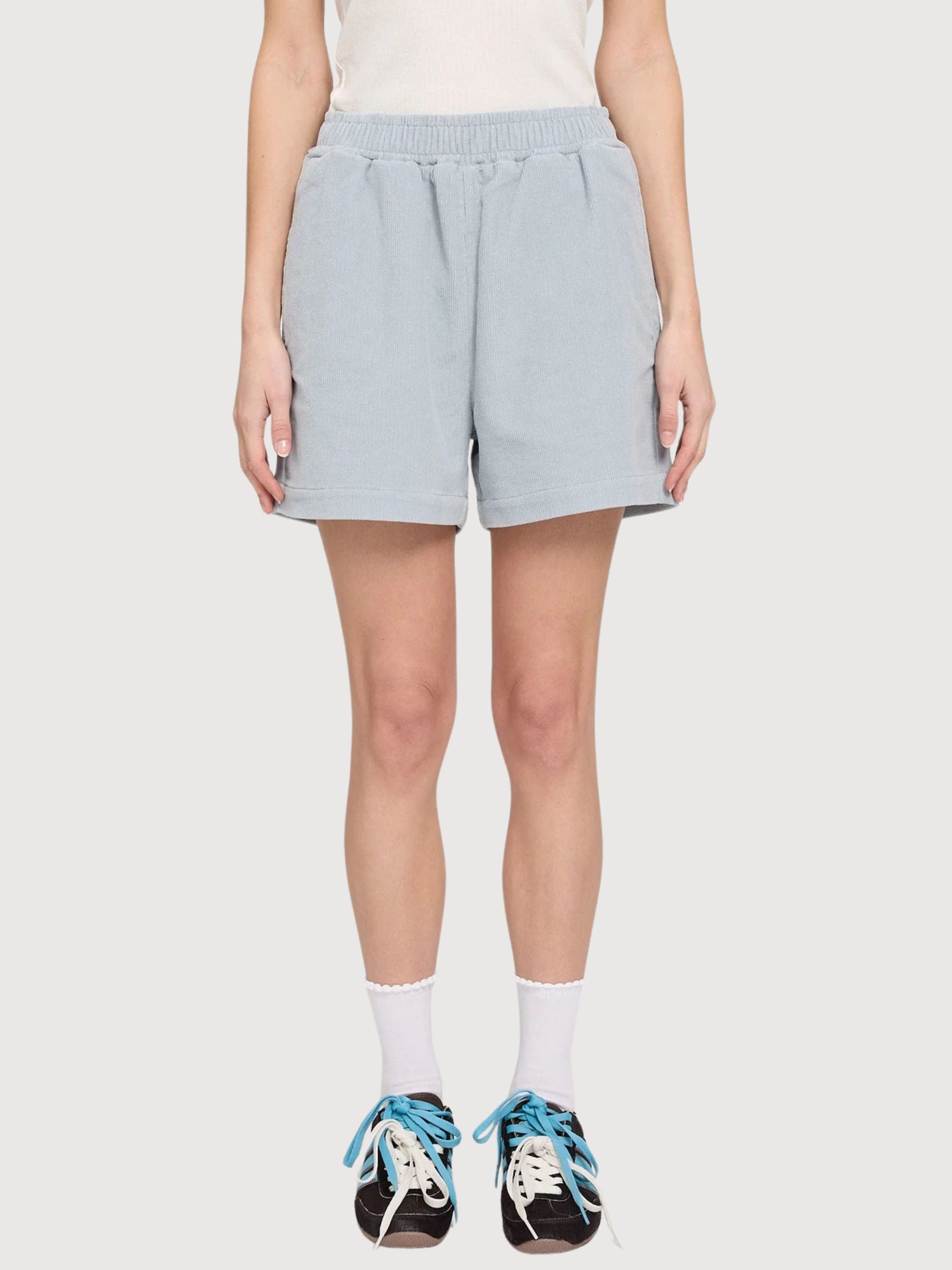 Pantaloncini da donna in velluto a coste, cotone, blu perla | Mazine