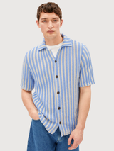 Strick-Poloshirt Gestreift Reines Wedgwood | Armedangels