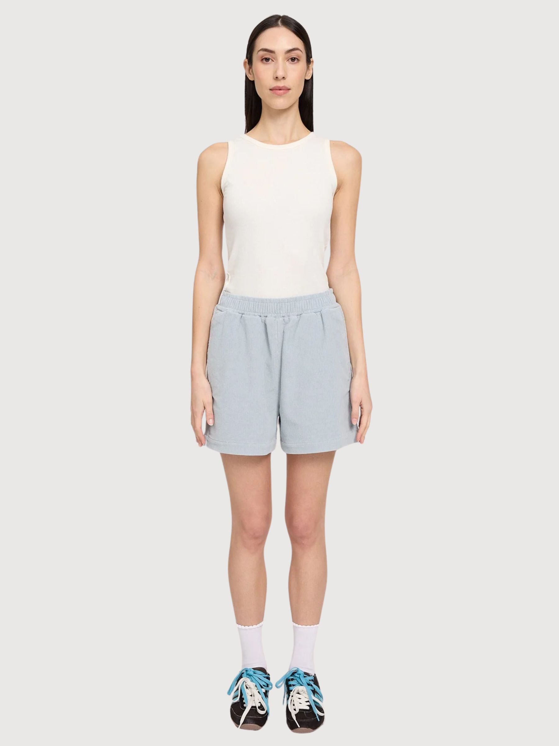 Pantaloncini da donna in velluto a coste, cotone, blu perla | Mazine