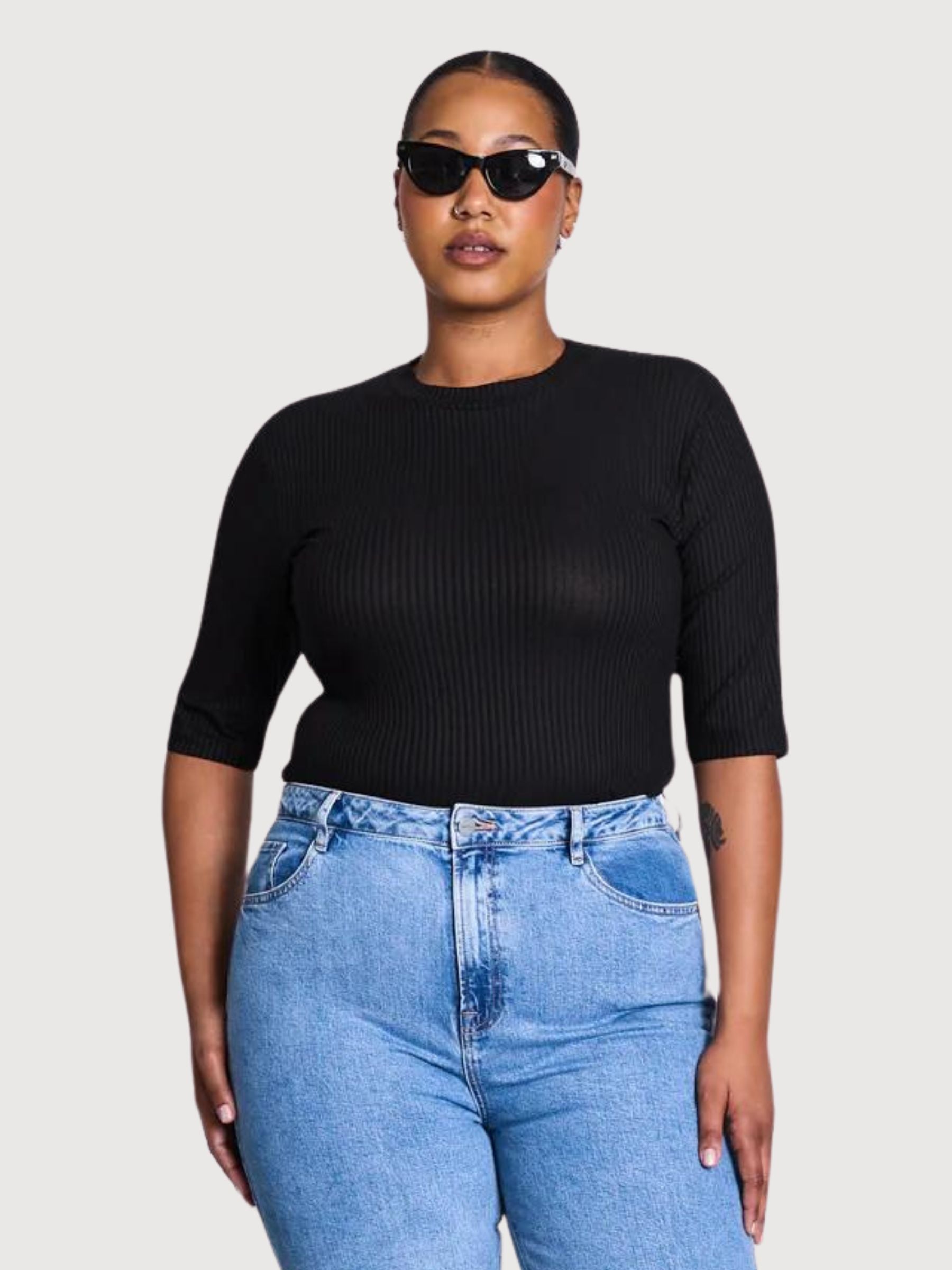 Nina Black Woman Rib LYOCELL T-Shirt | Jane N June