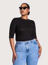 Nina Black Woman Rib LYOCELL T-Shirt | Jane N June