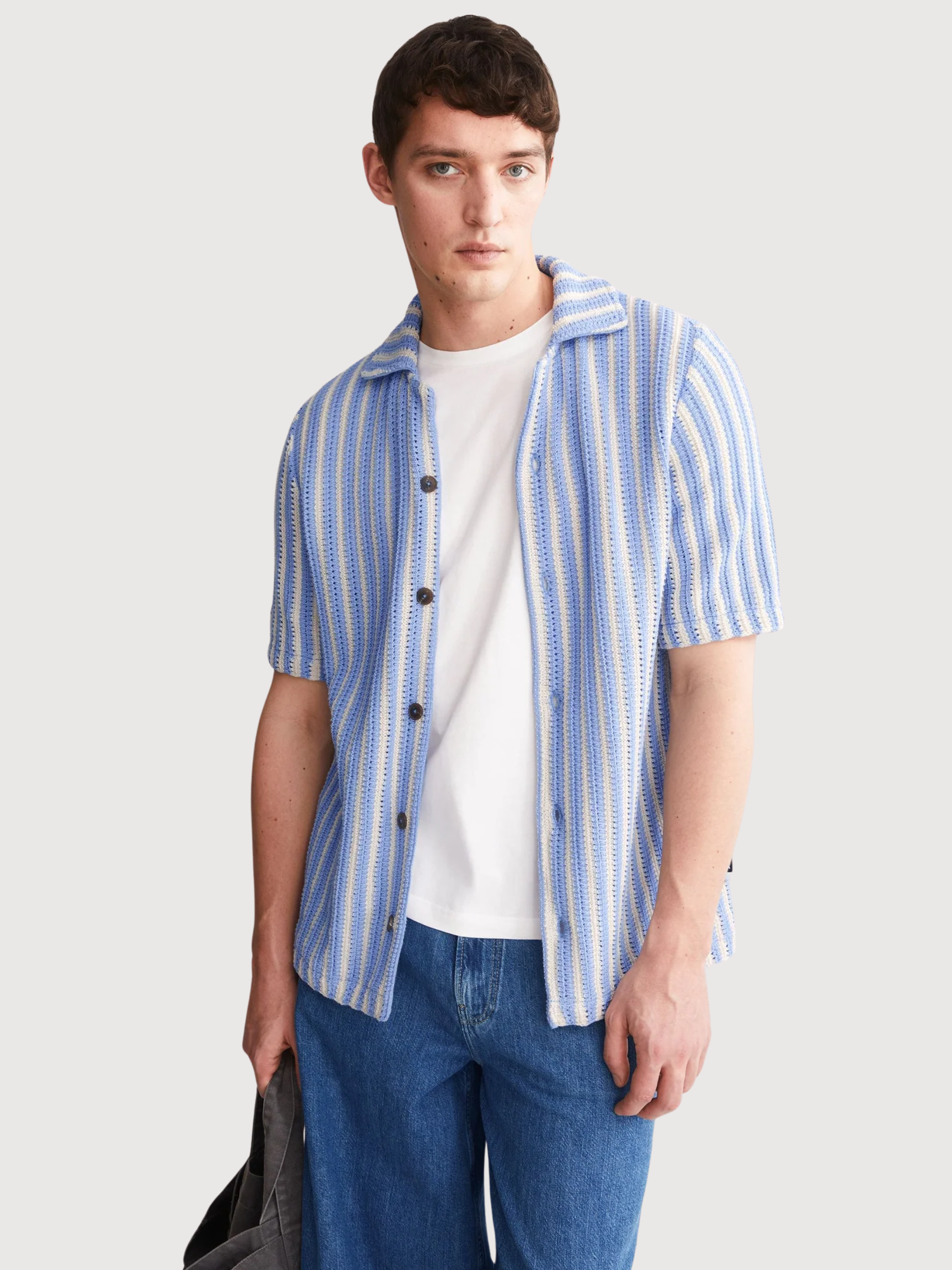Knit Poloshirt Striped Pure Wedgwood | Armedangels