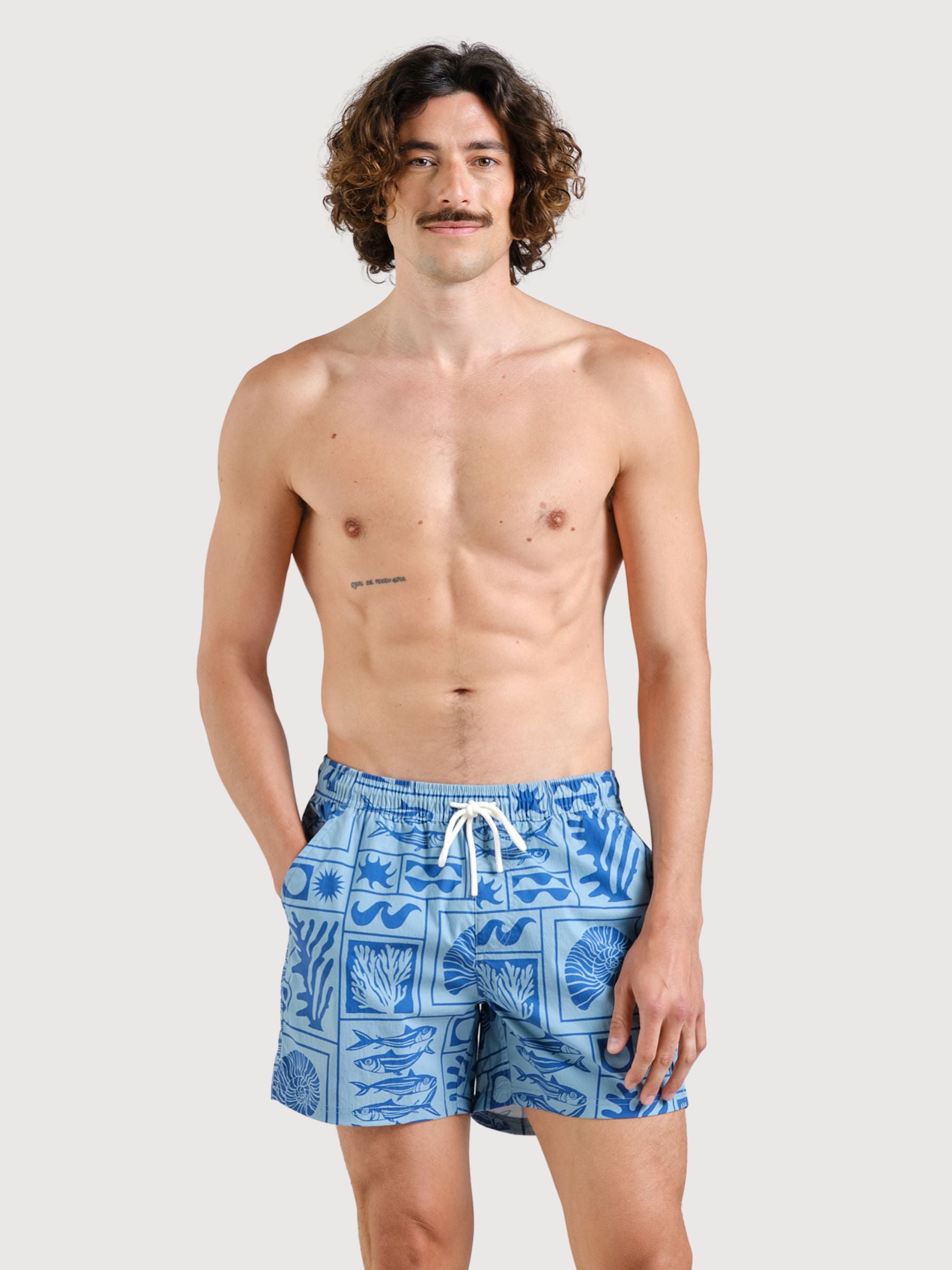 Pantaloncini da bagno Birka Ocean Squares blu | Dedicated