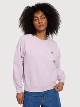 Felpa da donna con stampa sul retro, colore lilla/palma | Mazine
