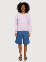 Felpa da donna con stampa sul retro, colore lilla/palma | Mazine