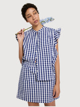Camicetta in cotone a quadri Vichy blu/bianco | Lanius