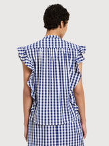 Camicetta in cotone a quadri Vichy blu/bianco | Lanius