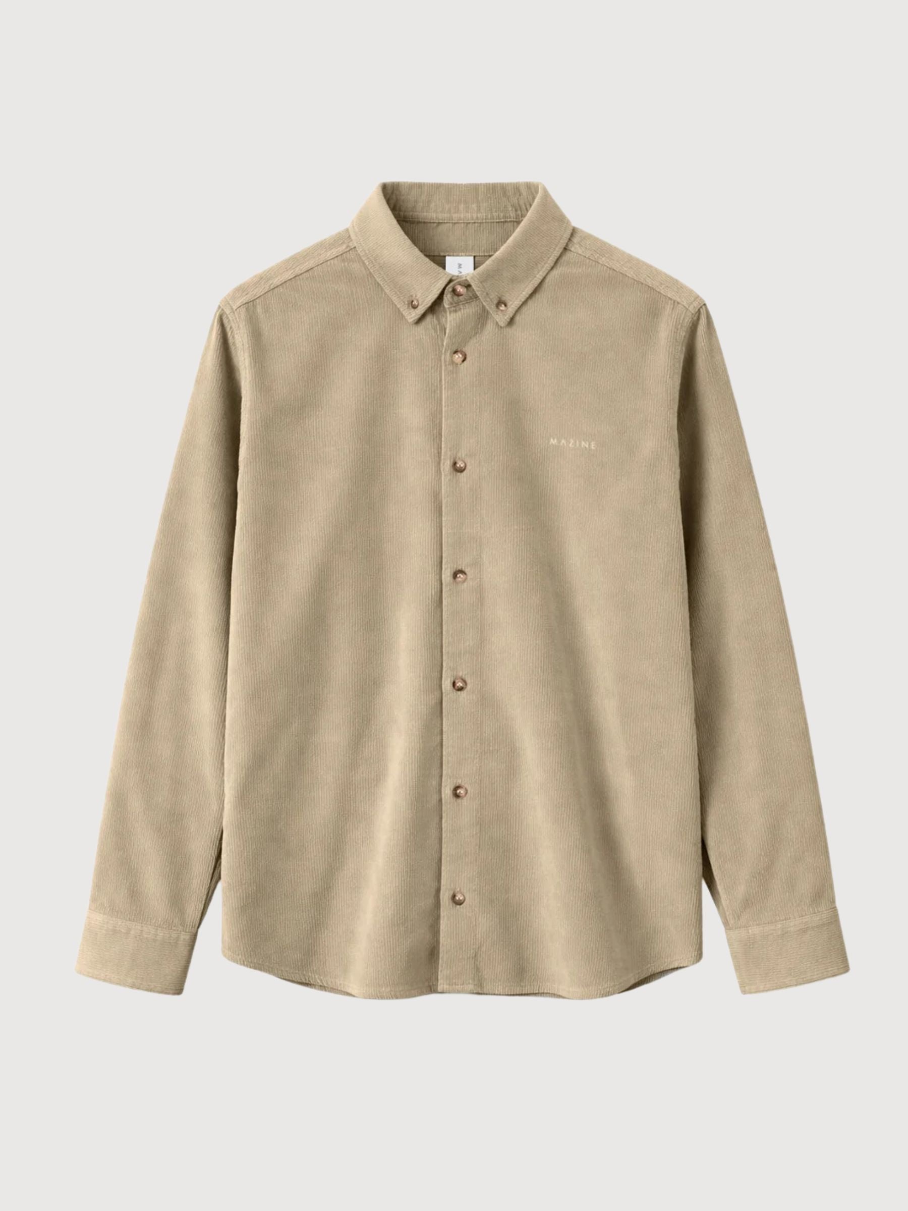 Camicia in velluto a coste da uomo color kaki chiaro in cotone | Mazine