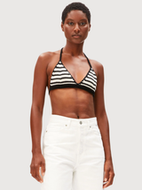 Top Bikini a Righe in Maglia Nero Grezzo | Armedangels