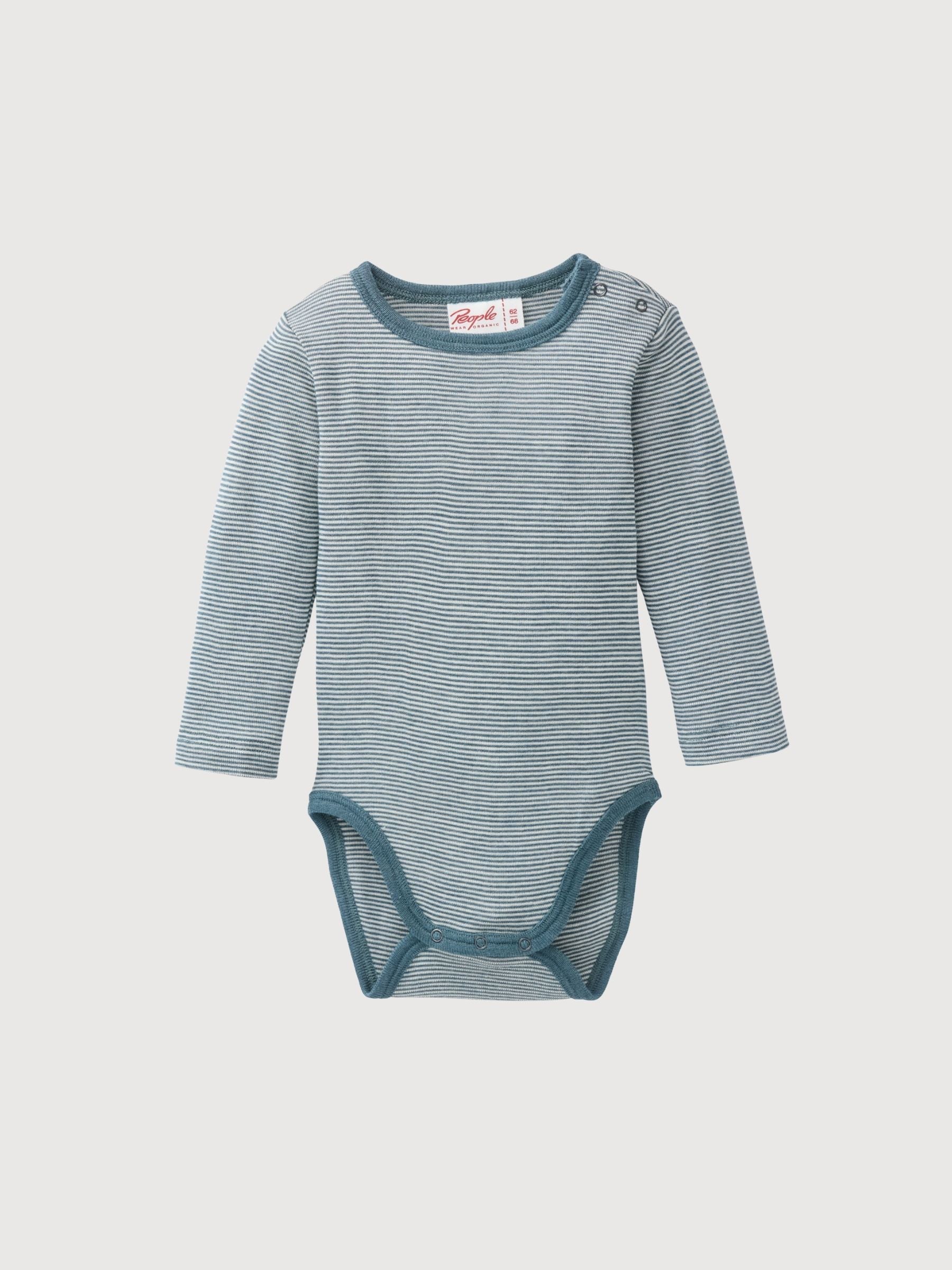 Wool-silk bodysuit GOTS Emerald Striped | People Wear Organic
