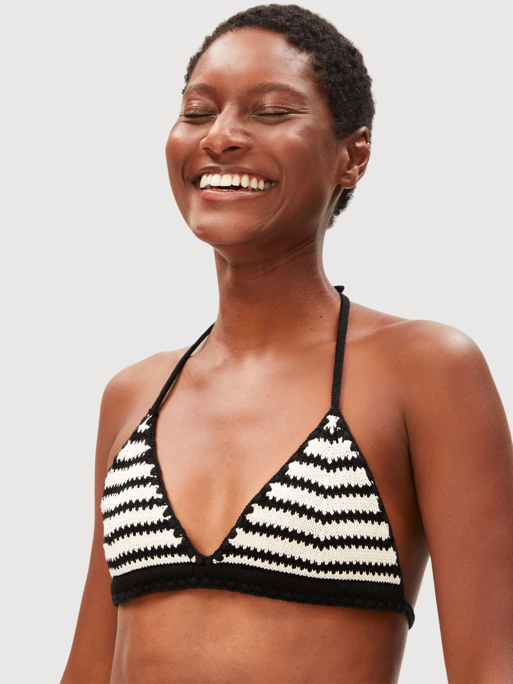 Top Bikini a Righe in Maglia Nero Grezzo | Armedangels