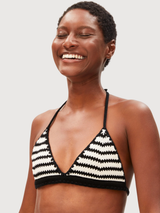 Top Bikini a Righe in Maglia Nero Grezzo | Armedangels