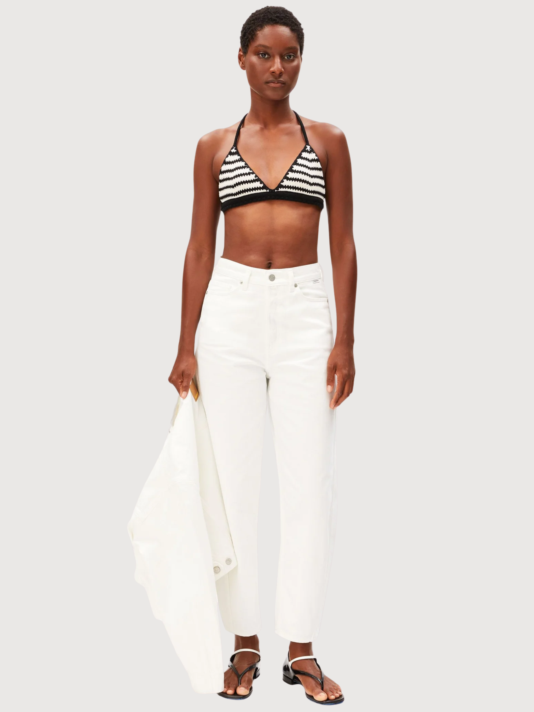 Top Bikini a Righe in Maglia Nero Grezzo | Armedangels