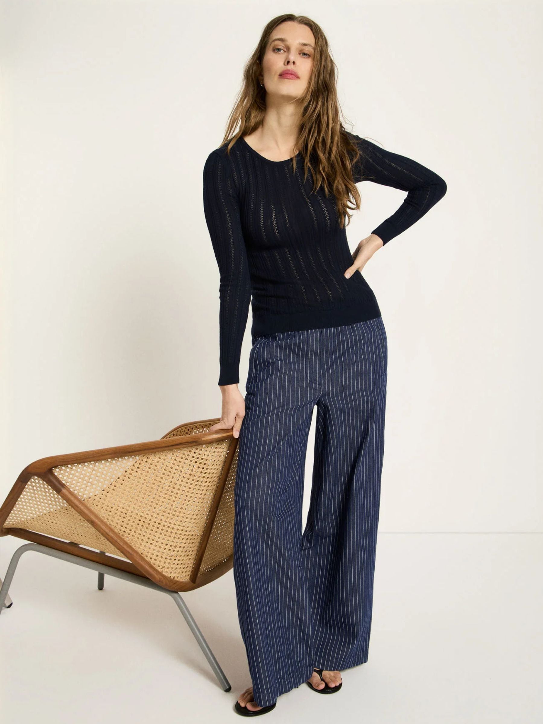 Trouser Striped Blue/White Gots Cotton | Lanius