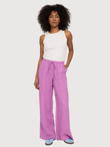 Pantaloni da donna in lino con coulisse, viola e rosa | Mazine