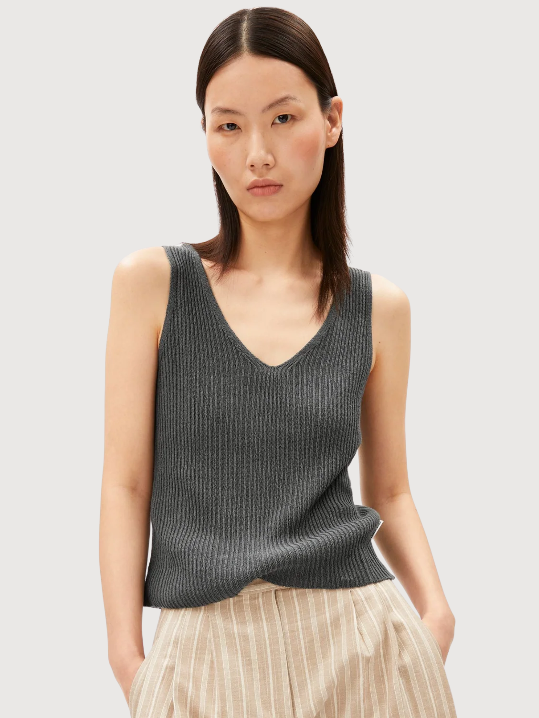 Top Knit Linen Blend Space Steel | Armedangels