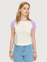 T-Shirt Contrast Sleeves Orchid/Offwhite  | Mazine