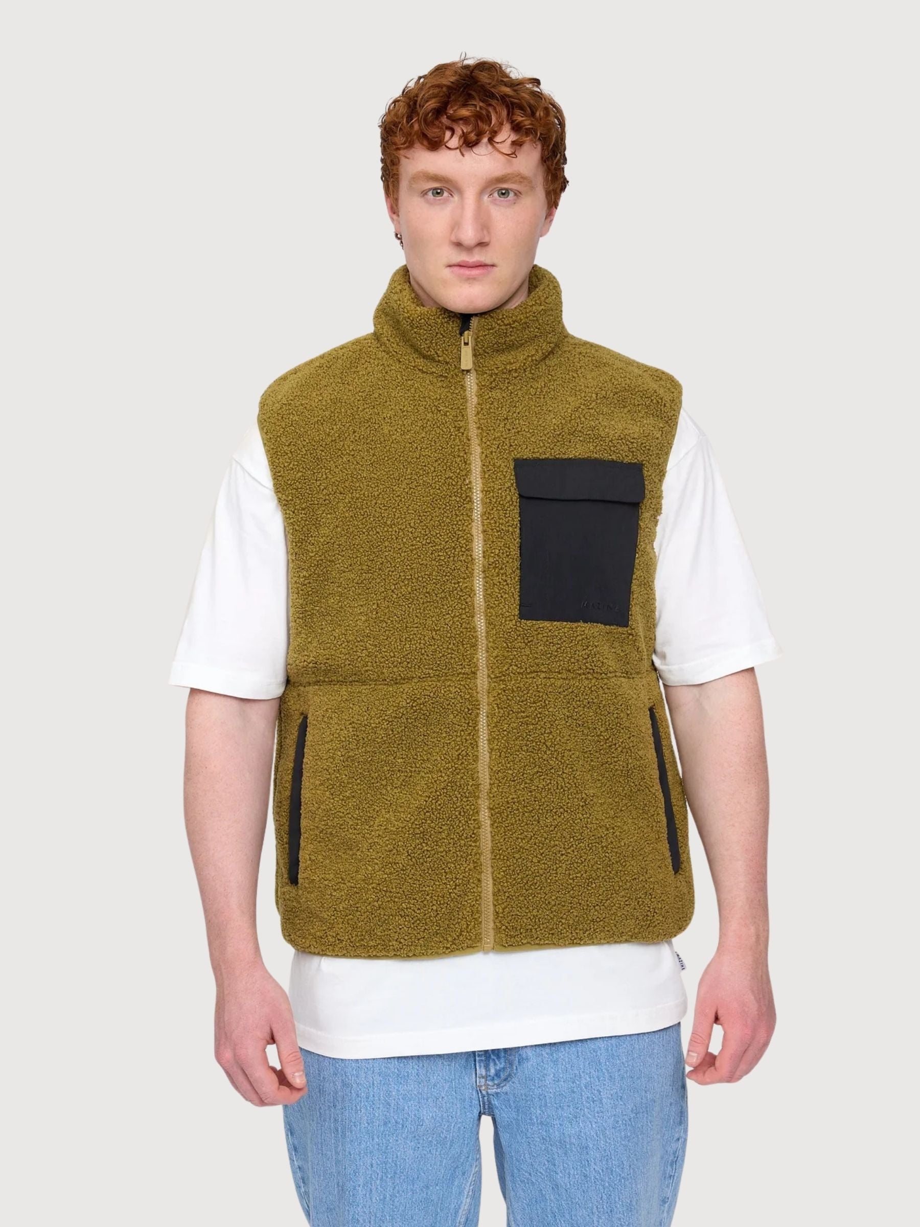 Gilet imbottito in sherpa color oliva/nero per uomo   | Mazine