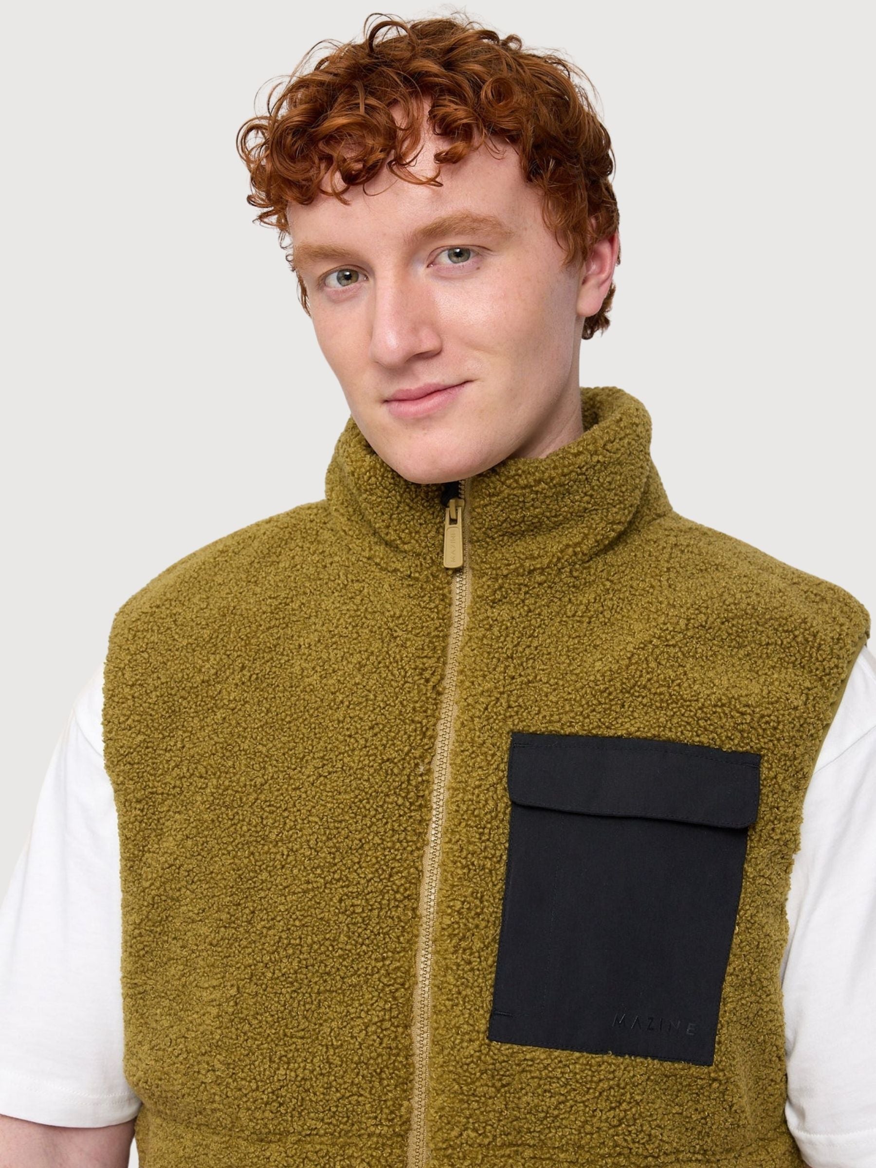 Gilet imbottito in sherpa color oliva/nero per uomo   | Mazine