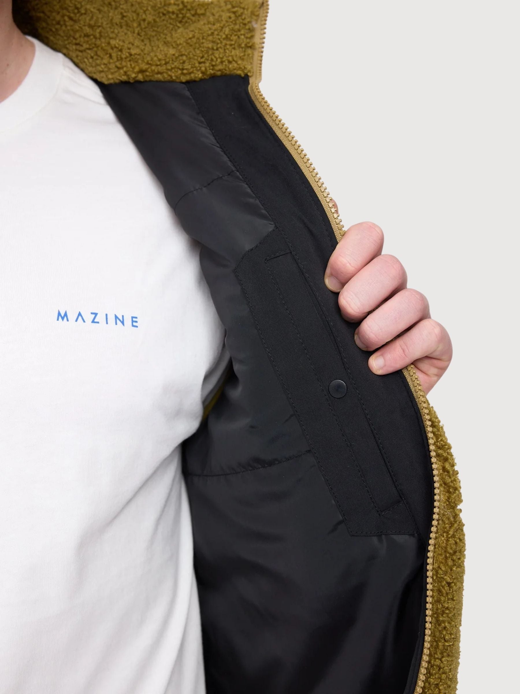 Gilet imbottito in sherpa color oliva/nero per uomo   | Mazine