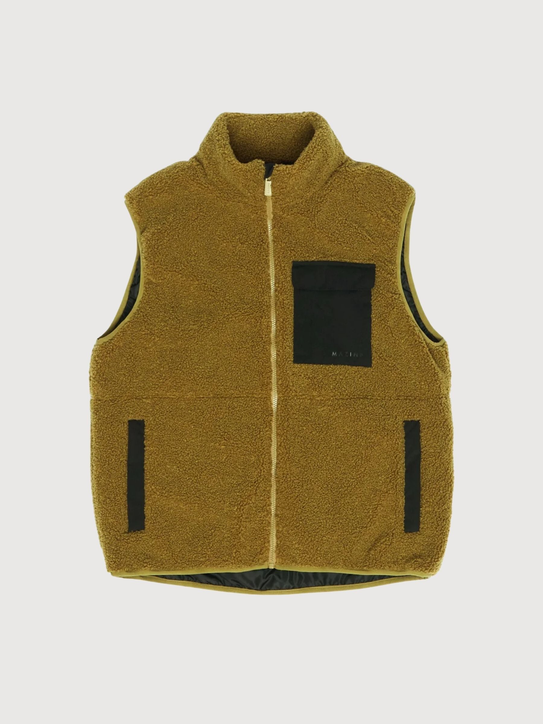 Gilet imbottito in sherpa color oliva/nero per uomo   | Mazine